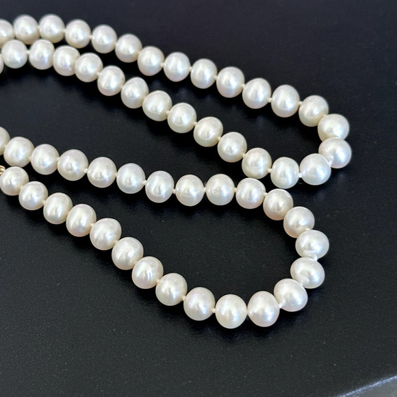 14K Yellow Gold Genuine Real 7MM Cream Pearls Hand Knotted Strand Necklace 18" - Picture 8 of 14